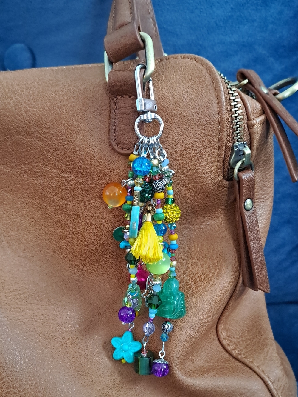 HANDCRAFTED PURSE CHARM One Of A Kind Beaded Charm In Bright Colors, 5.5"
